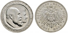 Deutsche Münzen und Medaillen ab 1871 
 Silbermünzen des Kaiserreiches 
 Württemberg 
 Wilhelm II. 1891-1918 
 3 Mark 1911 F. Silberhochzeit. Hohe...