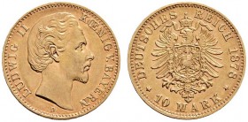 Deutsche Münzen und Medaillen ab 1871 
 Reichsgoldmünzen 
 Bayern 
 Ludwig II. 1864-1886 
 10 Mark 1878 D. J. 196.
 vorzüglich