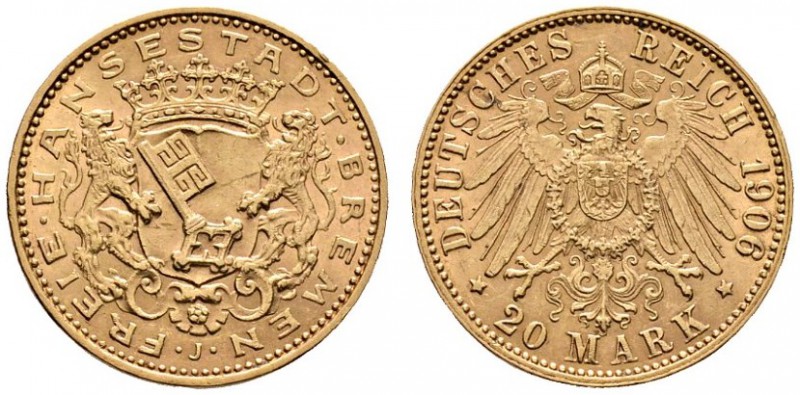 Deutsche Münzen und Medaillen ab 1871 
 Reichsgoldmünzen 
 Bremen 
 20 Mark 1...