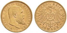 Deutsche Münzen und Medaillen ab 1871 
 Reichsgoldmünzen 
 Württemberg 
 Wilhelm II. 1891-1918 
 10 Mark 1898 F. J. 295.
 winzige Randfehler, vor...