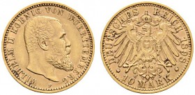 Deutsche Münzen und Medaillen ab 1871 
 Reichsgoldmünzen 
 Württemberg 
 Wilhelm II. 1891-1918 
 10 Mark 1898 F. J. 295.
 gutes sehr schön