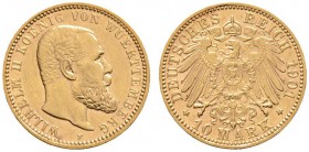 Deutsche Münzen und Medaillen ab 1871 
 Reichsgoldmünzen 
 Württemberg 
 Wilhelm II. 1891-1918 
 10 Mark 1901 F. J. 295.
 winzige Kratzer, vorzüg...