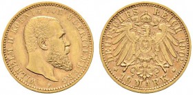 Deutsche Münzen und Medaillen ab 1871 
 Reichsgoldmünzen 
 Württemberg 
 Wilhelm II. 1891-1918 
 10 Mark 1902 F. J. 295.
 besserer Jahrgang, sehr...