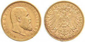 Deutsche Münzen und Medaillen ab 1871 
 Reichsgoldmünzen 
 Württemberg 
 Wilhelm II. 1891-1918 
 10 Mark 1903 F. J. 295.
 leichter Randfehler, se...