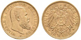 Deutsche Münzen und Medaillen ab 1871 
 Reichsgoldmünzen 
 Württemberg 
 Wilhelm II. 1891-1918 
 10 Mark 1906 F. J. 295.
 fast vorzüglich