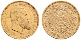 Deutsche Münzen und Medaillen ab 1871 
 Reichsgoldmünzen 
 Württemberg 
 Wilhelm II. 1891-1918 
 10 Mark 1911 F. J. 295.
 besserer Jahrgang, mini...
