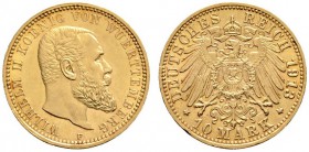 Deutsche Münzen und Medaillen ab 1871 
 Reichsgoldmünzen 
 Württemberg 
 Wilhelm II. 1891-1918 
 10 Mark 1913 F. J. 295.
 der seltenste Jahrgang,...