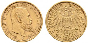 Deutsche Münzen und Medaillen ab 1871 
 Reichsgoldmünzen 
 Württemberg 
 Wilhelm II. 1891-1918 
 20 Mark 1894 F. J. 296.
 sehr schön