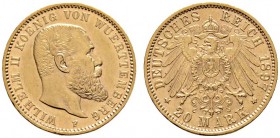 Deutsche Münzen und Medaillen ab 1871 
 Reichsgoldmünzen 
 Württemberg 
 Wilhelm II. 1891-1918 
 20 Mark 1897 F. J. 296.
 vorzüglich