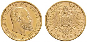 Deutsche Münzen und Medaillen ab 1871 
 Reichsgoldmünzen 
 Württemberg 
 Wilhelm II. 1891-1918 
 20 Mark 1900 F. J. 296.
 Prachtexemplar, fast St...