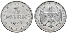 Deutsche Münzen und Medaillen ab 1871 
 Weimarer Republik 
 3 Mark 1923 E. Aluminium. J. 303.
 Polierte Platte-winzig berieben