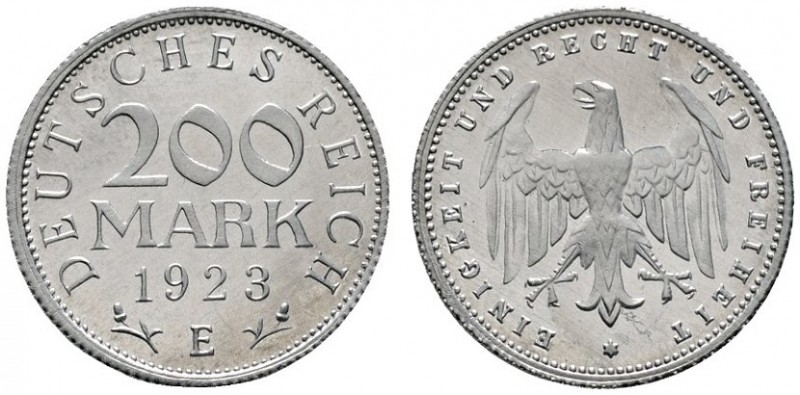 Deutsche Münzen und Medaillen ab 1871 
 Weimarer Republik 
 200 Mark 1923 E. A...