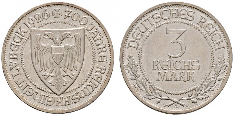 Deutsche Münzen und Medaillen ab 1871 
 Weimarer Republik 
 3 Reichsmark 1926 ...