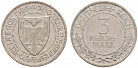 Deutsche Münzen und Medaillen ab 1871 
 Weimarer Republik 
 3 Reichsmark 1926 A. Lübeck. J. 323.
 vorzüglich