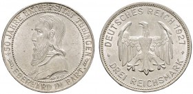 Deutsche Münzen und Medaillen ab 1871 
 Weimarer Republik 
 3 Reichsmark 1927 F. Uni Tübingen. J. 328.
 vorzüglich-prägefrisch