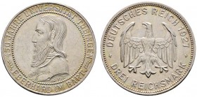 Deutsche Münzen und Medaillen ab 1871 
 Weimarer Republik 
 3 Reichsmark 1927 F. Uni Tübingen. J. 328.
 leichte Tönung, gutes vorzüglich