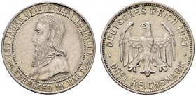 Deutsche Münzen und Medaillen ab 1871 
 Weimarer Republik 
 3 Reichsmark 1927 F. Uni Tübingen. J. 328.
 fast vorzüglich