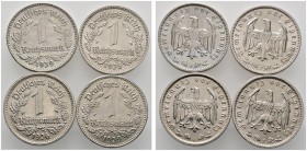 Deutsche Münzen und Medaillen ab 1871 
 Drittes Reich 
 Lot (4 Stücke): 1 Reichsmark 1936 G, 1938 F sowie 1939 E und J. J. 354.
 allesamt selten, f...