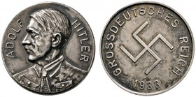 Deutsche Münzen und Medaillen ab 1871 
 Drittes Reich 
 Versilberte Bronzemedaille 1933 unsigniert. Brustbild Hitlers nach links / Hakenkreuz. Colbe...