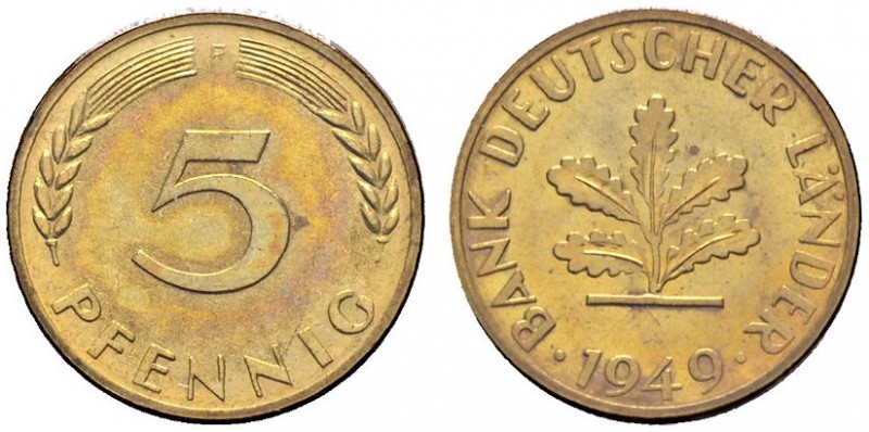 Deutsche Münzen und Medaillen ab 1871 
 Bank Deutscher Länder 
 5 Pfennig 1949...
