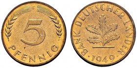 Deutsche Münzen und Medaillen ab 1871 
 Bank Deutscher Länder 
 5 Pfennig 1949 F. Ein zweites Exemplar. J. 377.
 Polierte Platte