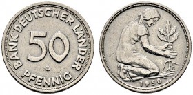Deutsche Münzen und Medaillen ab 1871 
 Bank Deutscher Länder 
 50 Pfennig 1950 G. J. 379.
 sehr schön