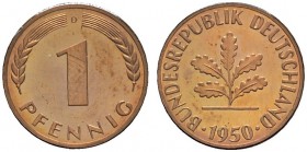 Deutsche Münzen und Medaillen ab 1871 
 Bundesrepublik Deutschland 
 1 Pfennig 1950 D. J. 380. Auflage: nur 200 Exemplare
 Polierte Platte