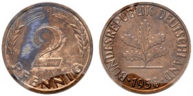 Deutsche Münzen und Medaillen ab 1871 
 Bundesrepublik Deutschland 
 2 Pfennig 1958 F. J. 381. Auflage: nur 100 Exemplare
 Avers leicht fleckig, Po...