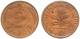 Deutsche Münzen und Medaillen ab 1871 
 Bundesrepublik Deutschland 
 2 Pfennig 1962 G. J. 381. Auflage: nur 100 Exemplare
 Polierte Platte