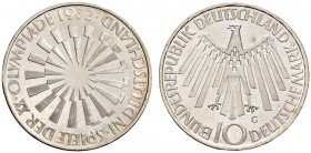 Deutsche Münzen und Medaillen ab 1871 
 Bundesrepublik Deutschland 
 10 Deutsche Mark 1972 G. Olympische Spiele-Spirale Deutschland. Kehrprägung (Rü...