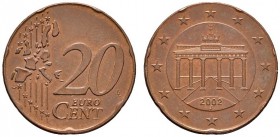 Deutsche Münzen und Medaillen ab 1871 
 Bundesrepublik Deutschland 
 Euro- Fehlprägung : 20 Cent 2002 J. Geprägt auf einen 5 Cent-Schrötling. Eisen-...