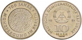 Deutsche Münzen und Medaillen ab 1871 
 Deutsche Demokratische Republik 
 10 Mark-Motiv-PROBE 1981. 700 Jahre Münzprägung in Berlin. Ein zweites Exe...