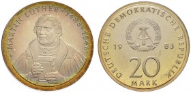 Deutsche Münzen und Medaillen ab 1871 
 Deutsche Demokratische Republik 
 20 Mark 1983. Luther. J. 1591.
 verplombte Originalverpackung, Polierte P...