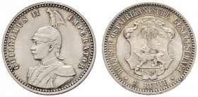 Deutsche Münzen und Medaillen ab 1871 
 Nebengebiete 
 Deutsch-Ostafrika 
 1/4 Rupie 1891. J. 711.
 leichte Patina, vorzüglich-Stempelglanz