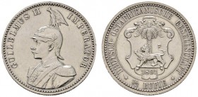 Deutsche Münzen und Medaillen ab 1871 
 Nebengebiete 
 Deutsch-Ostafrika 
 1/2 Rupie 1891. J. 712.
 winzige Kratzer, vorzüglich