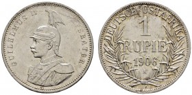 Deutsche Münzen und Medaillen ab 1871 
 Nebengebiete 
 Deutsch-Ostafrika 
 Rupie 1906 A. J. 722.
 minimale Randfehler und Kratzer, vorzüglich-Stem...