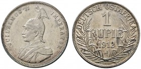 Deutsche Münzen und Medaillen ab 1871 
 Nebengebiete 
 Deutsch-Ostafrika 
 Rupie 1912 J. J. 722.
 besseres Jahr, kleine Kratzer, sehr schön-vorzüg...