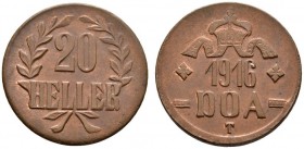 Deutsche Münzen und Medaillen ab 1871 
 Nebengebiete 
 Deutsch-Ostafrika 
 20 Heller 1916 -Tabora-. Kupfer-Notmünze. J. 727a.
 vorzüglich-prägefri...