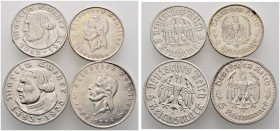 Deutsche Münzen und Medaillen ab 1871 
 Lots 
 4 Stücke: DRITTES REICH . 2 RM und 5 RM 1933 A Luther sowie 2 RM und 5 RM 1934 F Schiller.
 sehr sch...