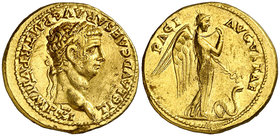 (46-47 d.C.). Claudio I. Áureo. (Spink 1833 var) (Co. 57) (RIC. 38) (Calicó 367). 7,78 g. Raspaduras en ambas caras. Rara (EBC-).