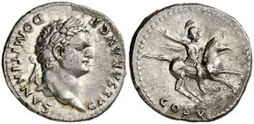 (77-78 d.C.). Domiciano. Denario. (Spink 2638) (S. 49a) (RIC. 957, de Vespasiano). 3,52 g. EBC-.