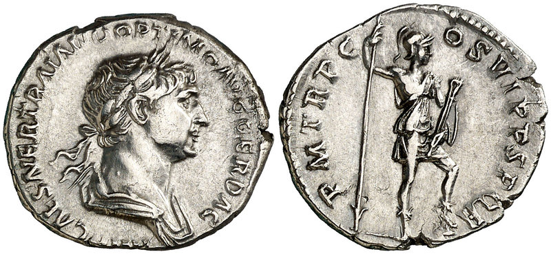 (116 d.C.). Trajano. Denario. (Spink 3148) (S. 274) (RIC. 355). 3,13 g. Ex Colec...