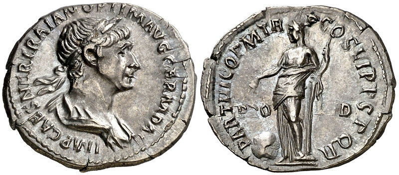 (117 d.C.). Trajano. Denario. (Spink 3154) (S. 313) (RIC. 361). 2,94 g. Bella. E...