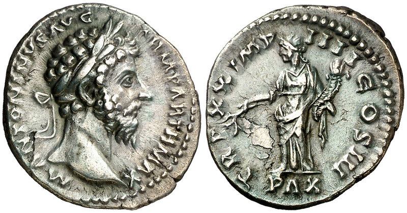 (166 d.C.). Marco Aurelio. Denario. (Spink 4915) (Co. 435) (RIC. 159). 3,31 g. E...