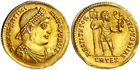 (364 d.C.). Valentiniano I. Tesalónica. Sólido. (Spink 19255) (Co. 28) (RIC. 2a). 4,37 g. Pequeña reparación en reverso. (EBC-/EBC).