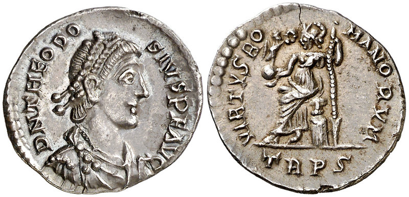 (392-395 d.C.). Teodosio I. Treveri. Siliqua. (Spink 20459) (S. 57a) (RIC. 106a)...