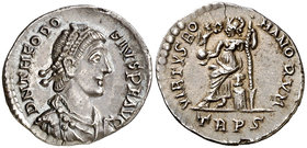 (392-395 d.C.). Teodosio I. Treveri. Siliqua. (Spink 20459) (S. 57a) (RIC. 106a). 1,84 g. Ex Colección Manuela Etcheverría. EBC-.