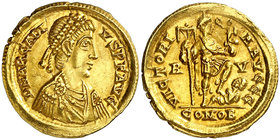 (402-403 d.C.). Arcadio. Ravena. Sólido. (Spink 20727) (Ratto 13) (RIC. 1286). 4,46 g. Bella. Ex Colección Manuela Etcheverría. EBC+.