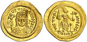 Justino II (565-578). Constantinopla. Sólido. (Ratto 755) (S. 345). 4,45 g. MBC+.