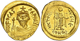 Focas (602-610). Constantinopla. Sólido. (Ratto 1181 var) (S. 620). 4,45 g. Acuñación floja en pequeña zona. Bella. EBC+/EBC.